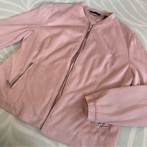 Halston Baby Pink Faux Suede Career Moto Blazer Jacket Bomber Textured USED